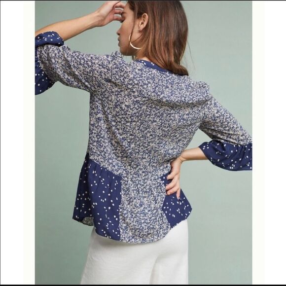 Anthropologie Navy and Cream Blouse - Picture 3 of 10